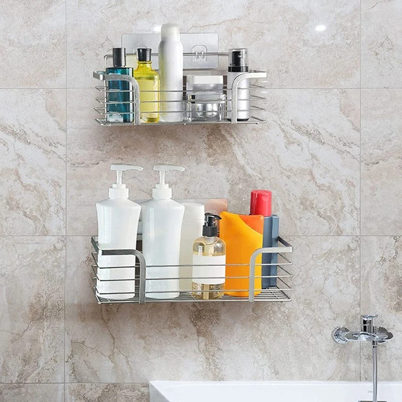 Shower caddy installed in a shower holding bottles