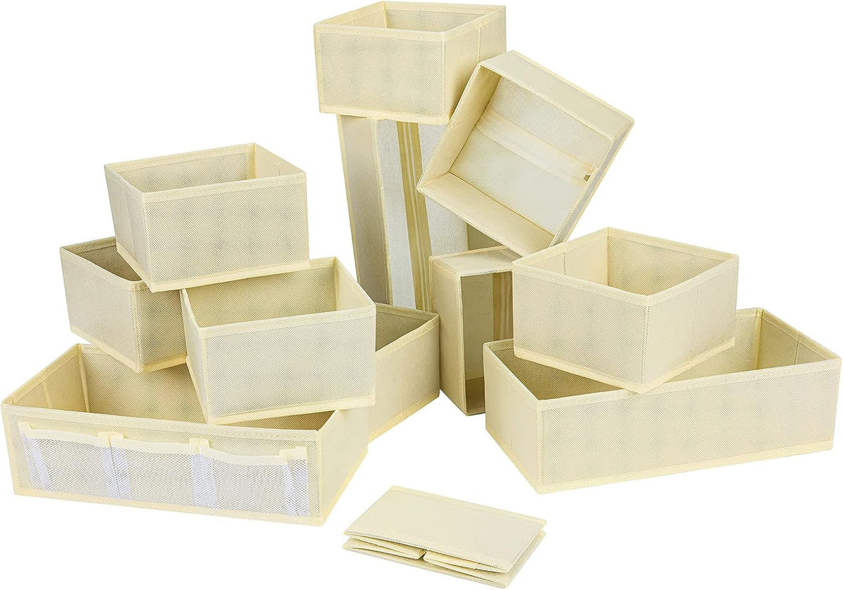 Full 12-piece foldable drawer organizer set with one box folded flat