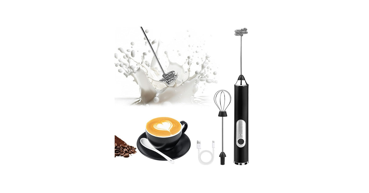 What is included — frother, USB cable and extra whisk head